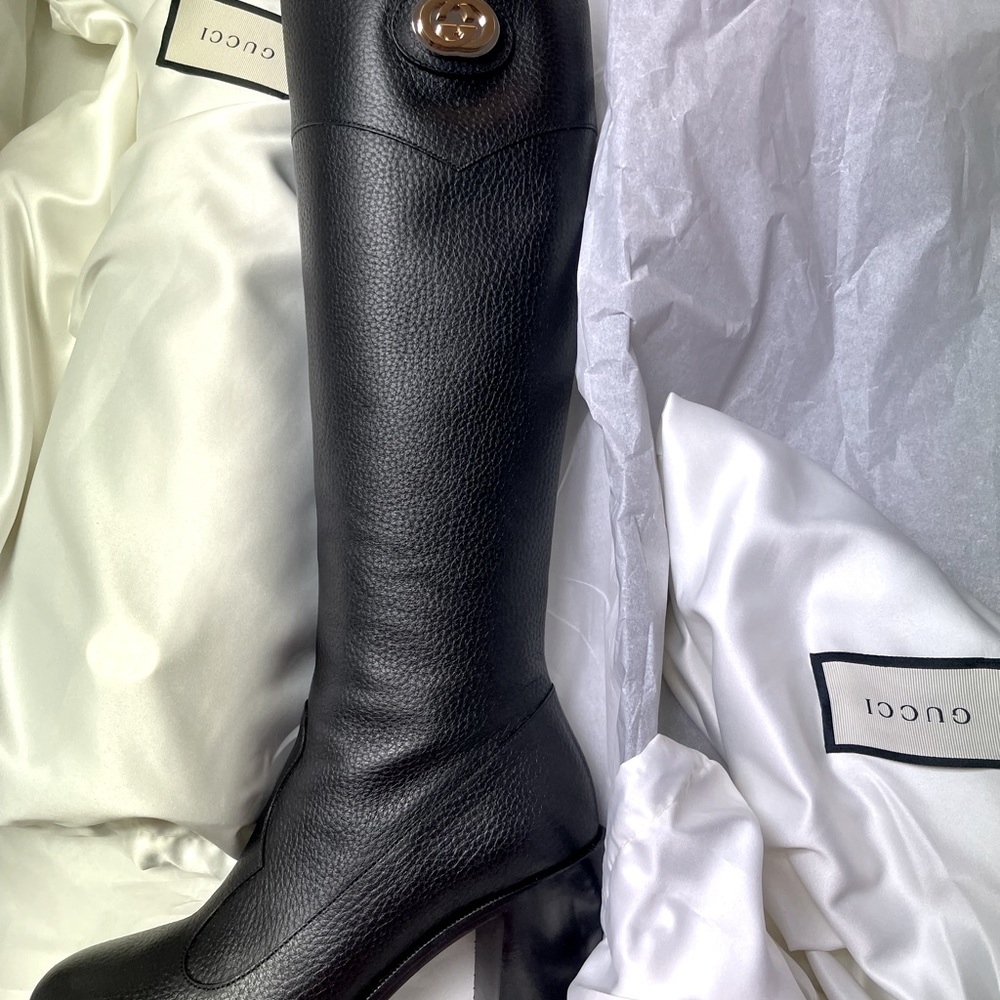 gucci interlocking G mid calf 3.5 in block heel . 15 in shaft